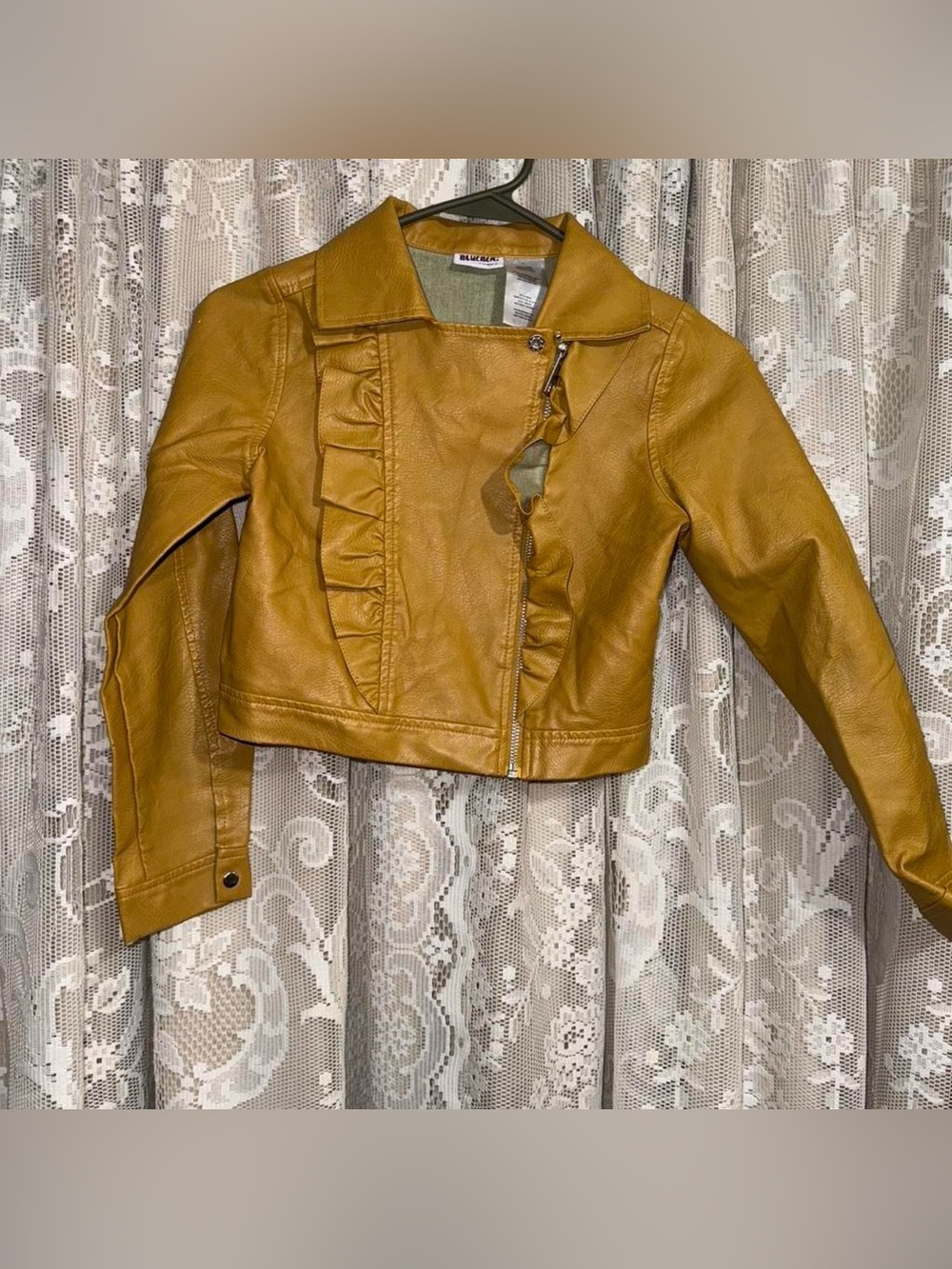 Mustard Ruffle Faux Leather kids jacket